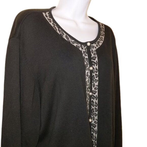 VINTAGE Black Cotton Blend Cardigan Size 2X - Picture 2 of 4